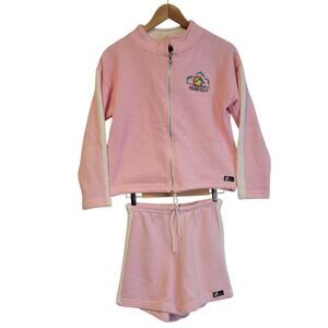 Vtg Track Jacket Shorts Set Pastel Powder Pink Beachy Tennis Summer Swim Sz S‎